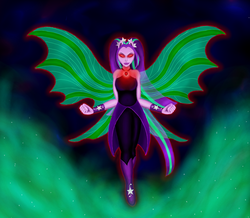 Size: 1550x1350 | Tagged: safe, artist:akernis, aria blaze, equestria girls, g4, female, fin wings, glowing eyes, large wings, solo