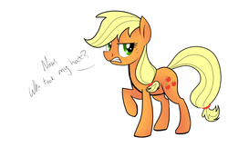 Size: 858x556 | Tagged: dead source, safe, artist:wubcakeva, applejack, earth pony, pony, g4, female, hatless, missing accessory, solo