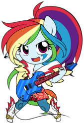Size: 882x1306 | Tagged: safe, artist:oathkeeper21, rainbow dash, equestria girls, g4, my little pony equestria girls: rainbow rocks, chibi, electric guitar, female, guitar, musical instrument, ponied up, solo