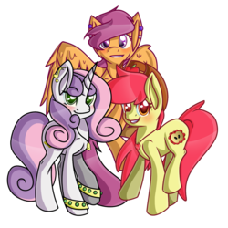 Size: 1000x1000 | Tagged: safe, artist:jaminener64, apple bloom, scootaloo, sweetie belle, g4, commission, cutie mark crusaders, earring, older, piercing