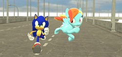 Size: 1280x600 | Tagged: safe, artist:sp19047, rainbow dash, g4, 3d, crossover, gmod, male, sonic the hedgehog, sonic the hedgehog (series)