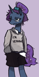 Size: 447x871 | Tagged: safe, artist:herny, princess luna, pony, luna-afterdark, g4, bipedal, clothes, female, glasses, scrunchie, simple background, solo, sweater