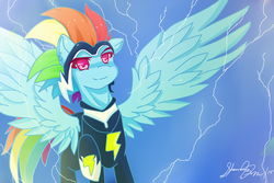 Size: 1200x800 | Tagged: dead source, safe, artist:shgurr, rainbow dash, zapp, g4, power ponies (episode), female, power ponies, solo