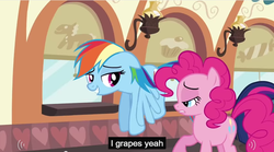 Size: 853x475 | Tagged: safe, screencap, pinkie pie, rainbow dash, g4, meme, youtube caption