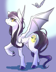 Size: 617x800 | Tagged: safe, artist:temecharo, oc, oc only, oc:midnight lily, bat, bat pony, pony, raised hoof, solo