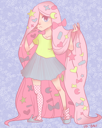 Size: 2000x2500 | Tagged: safe, artist:irrelevant-things, fluttershy, human, g4, clothes, female, hair over one eye, high res, humanized, impossibly long hair, long hair, looking at you, shirt, skirt, socks, solo