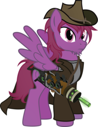 Size: 3292x4272 | Tagged: safe, artist:geekladd, oc, oc only, oc:tooty fruity, pegasus, pony, fallout equestria, fallout equestria: influx, clothes, coat, cowboy hat, dashite, energy weapon, fanfic, fanfic art, gun, hat, hooves, magical energy weapon, male, plasma rifle, simple background, solo, spread wings, stallion, stetson, transparent background, weapon, western, wings