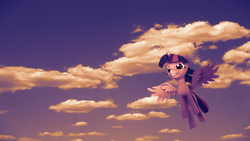 Size: 1920x1080 | Tagged: safe, artist:gleboss, twilight sparkle, alicorn, pony, g4, 3d, female, flying, mare, sky, smiling, source filmmaker, twilight sparkle (alicorn)