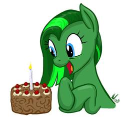 Size: 960x902 | Tagged: safe, artist:snapai, oc, oc only, oc:jade aurora, earth pony, pony, birthday, birthday cake, bust, cake, candle, female, grin, open mouth, solo