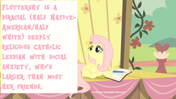 Size: 1280x720 | Tagged: safe, fluttershy, g4, diverse-mlp-headcanons, headcanon, op is a duck