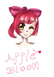 Size: 640x905 | Tagged: safe, artist:anzu, apple bloom, human, g4, female, humanized, pixiv, solo, wink