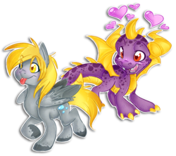 Size: 662x587 | Tagged: safe, artist:asafary, derpy hooves, dragon, pegasus, pony, g4, crossover, female, heart, interspecies, male, mare, shipping, skylanders, spyro the dragon, spyro the dragon (series), straight