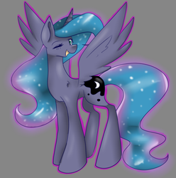 Size: 481x485 | Tagged: safe, artist:cocopony1001, princess luna, g4, female, simple background, solo, spread wings, wink