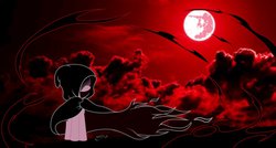 Size: 1222x654 | Tagged: safe, artist:midnightblitzz, pinkie pie, pony of shadows, castle mane-ia, g4, my little pony: friendship is magic, awesome, blood moon, cloak, clothes, dark, female, solo, vector