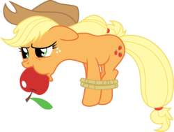 Size: 6100x4605 | Tagged: safe, artist:sir-teutonic-knight, applejack, boast busters, g4, absurd resolution, apple, apple gag, bondage, bound, bound and gagged, female, floppy ears, food gag, gag, rope, simple background, solo, tied up, transparent background, unamused, vector