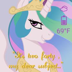 Size: 512x512 | Tagged: safe, princess celestia, g4, android wear, clock, looking at you, smartwatch, smirk, time, watchface