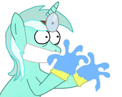 Size: 600x480 | Tagged: safe, artist:datfriskypickle, lyra heartstrings, pony, unicorn, g4, bust, clothes, female, gloves, mare, rubber gloves, simple background, solo, spongebob squarepants, suds (episode), white background