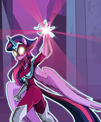 Size: 893x1080 | Tagged: safe, artist:quynzel, twilight sparkle, anthro, g4, power ponies (episode), female, masked matter-horn costume, power ponies, solo, twilight sparkle (alicorn)