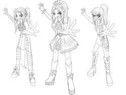 Size: 1600x1200 | Tagged: safe, artist:hayley1432, adagio dazzle, aria blaze, sonata dusk, equestria girls, g4, my little pony equestria girls: rainbow rocks, lineart, monochrome, the dazzlings