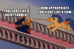 Size: 540x360 | Tagged: safe, edit, edited screencap, screencap, g1, image macro, insult swordfighting, meme, monkey island