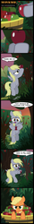 Size: 723x4813 | Tagged: safe, artist:toxic-mario, applejack, derpy hooves, pegasus, pony, g4, apple, belly, butt, comic, female, mare, missing accessory, pile, plot