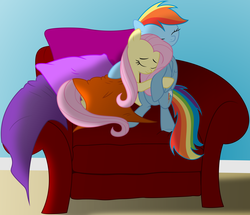 Size: 6000x5149 | Tagged: safe, artist:byteslice, artist:scienceisanart, fluttershy, rainbow dash, g4, .svg available, absurd resolution, chair, cute, eyes closed, female, hug, lesbian, pillow, ship:flutterdash, shipping, sitting, smiling, snuggling, vector