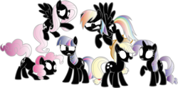 Size: 10000x4950 | Tagged: safe, applejack, fluttershy, pinkie pie, rainbow dash, rarity, twilight sparkle, g4, absurd resolution, crossover, dark, mane six