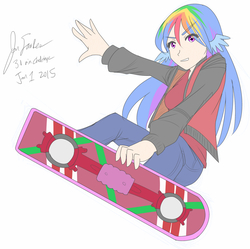 Size: 1280x1276 | Tagged: safe, artist:jonfawkes, rainbow dash, human, g4, 30 minute art challenge, back to the future, back to the future part 2, hoverboard, humanized, marty mcfly, wing ears