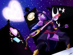 Size: 1720x1280 | Tagged: safe, artist:skecchiart, princess cadance, princess celestia, princess luna, twilight sparkle, anthro, g4, alicorn triarchy, clothes, crossover, disney, fingerless gloves, gloves, keyblade, kingdom hearts, leotard, moon, stockings, weapon