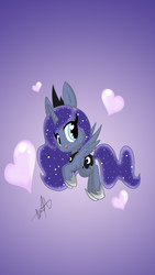 Size: 640x1136 | Tagged: safe, artist:anamarina22, artist:wall5pony, princess luna, g4, chibi, female, heart, solo, wallpaper