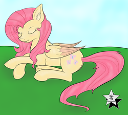 Size: 1280x1147 | Tagged: safe, artist:wodahseht, fluttershy, g4, eyes closed, female, sleeping, solo, style emulation