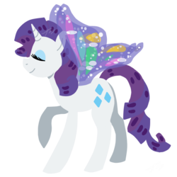 Size: 620x620 | Tagged: safe, artist:orcakisses, rarity, pony, unicorn, g4, butterfly wings, eyes closed, female, glimmer wings, mare, raised hoof, simple background, smiling, solo, transparent background, vector, wings