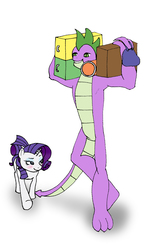 Size: 1650x2550 | Tagged: safe, artist:bico-kun, rarity, spike, g4, blushing, female, luggage, male, older, older spike, ship:sparity, shipping, simple background, straight