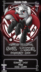 Size: 800x1399 | Tagged: safe, artist:vavacung, oc, oc only, oc:soul taker, pony, unicorn, armor, commission, male, pactio card, solo, stallion