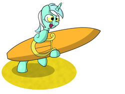 Size: 1024x768 | Tagged: safe, artist:nikkuwalkanov, lyra heartstrings, pony, g4, bipedal, female, solo, surfboard