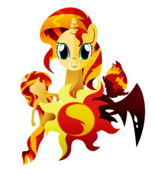 Size: 600x668 | Tagged: safe, artist:ii-art, sunset shimmer, pony, unicorn, equestria girls, g4, my little pony equestria girls: rainbow rocks, female, horn, lineless, looking at you, mare, simple background, smiling, solo, sunset satan, transparent background