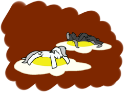 Size: 2338x1700 | Tagged: safe, artist:thisnameisnotprofane, oc, oc only, oc:pepper, oc:salt, earth pony, pony, duo, duo female, earth pony oc, egg (food), eyes closed, female, food, lying down, mare, on back, prone, simple background, smiling, transparent background