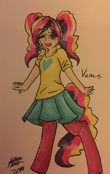 Size: 1937x3069 | Tagged: safe, artist:micolectatheumbreon, oc, oc only, oc:venus, satyr, offspring, parent:oc:anon, parent:princess cadance, solo, traditional art