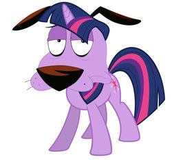 Size: 1024x951 | Tagged: dead source, safe, artist:gerardogreiff, edit, twilight sparkle, dog, g4, courage the cowardly dog, crossover, female, looking at you, simple background, solo, white background