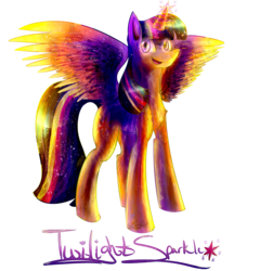 Size: 1920x2000 | Tagged: safe, artist:krazykat3, twilight sparkle, alicorn, pony, g4, female, magic, mare, simple background, smiling, solo, spread wings, transparent background, twilight sparkle (alicorn)