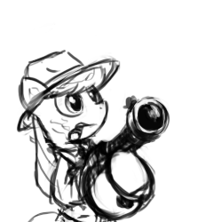 Size: 1000x1000 | Tagged: safe, artist:anticular, octavia melody, earth pony, pony, g4, animated, bullet casing, cigar, female, gun, hat, mafia, mafia octavia, mare, monochrome, muzzle flash, ponies with guns, solo, submachinegun, tommy gun, weapon, who needs trigger fingers