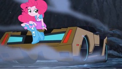 Size: 916x515 | Tagged: safe, pinkie pie, equestria girls, g4, boots, bracelet, bumblebee (transformers), clothes, high heel boots, jewelry, skirt, transformers, transformers robots in disguise (2015)