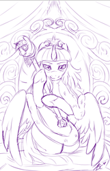 Size: 504x781 | Tagged: safe, artist:mlpfwb, twilight sparkle, alicorn, pony, g4, female, mare, monochrome, sketch, solo, twilight scepter, twilight sparkle (alicorn)