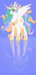 Size: 1024x2076 | Tagged: safe, artist:bloodgoldwings, princess celestia, g4, female, reflection, solo