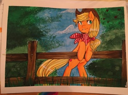 Size: 1280x958 | Tagged: safe, artist:azure-doodle, applejack, g4, female, solo, traditional art