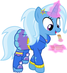 Size: 4000x4347 | Tagged: safe, alternate version, artist:jeatz-axl, trixie, pony, equestria girls, g4, clothes, cute, diatrixes, equestria girls outfit, female, magic, peanut butter crackers, simple background, solo, that pony sure does love peanut butter crackers, transparent background