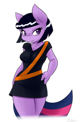 Size: 1246x1915 | Tagged: safe, artist:ambris, twilight sparkle, anthro, g4, clothes, cosplay, dress, female, fillmore!, ingrid, ingrid third, missing horn, multiple variants, solo, tara strong, voice actor joke