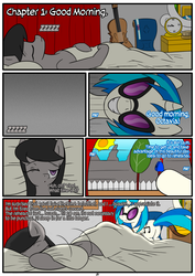 Size: 1233x1744 | Tagged: safe, artist:otakon, dj pon-3, octavia melody, vinyl scratch, comic:octavia, g4, bed, clock, comic, female, lesbian, ship:scratchtavia, shipping, sleeping, zzz