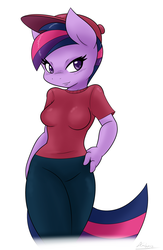 Size: 1222x1877 | Tagged: safe, artist:ambris, twilight sparkle, anthro, g4, cosplay, female, missing horn, multiple variants, solo, tara strong, the fairly oddparents, timmy turner, voice actor joke