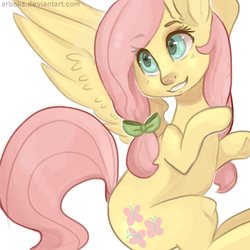 Size: 500x500 | Tagged: safe, artist:arboks, fluttershy, pegasus, pony, g4, alternate hairstyle, female, human nose, mare, pigtails, weird nose